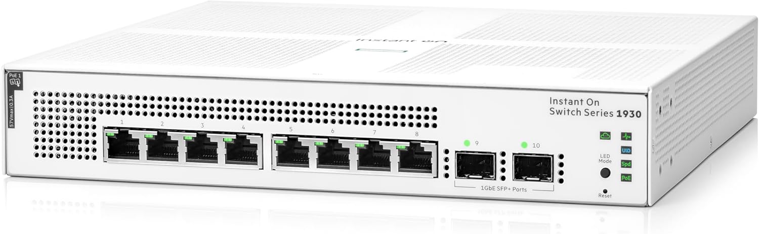 HPE Networking Instant On Switch Series 1930 8-Port Gb Smart-Managed Layer 2+ Ethernet Switch with PoE | 8X 1G | 2X SFP | 8X
