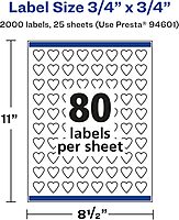 Avery Glossy White Heart Labels, Sure Feed Technology, 0.75" x 0.75", Print-to-The-Edge, Permanent Adhesive, Laser/Inkjet Printable