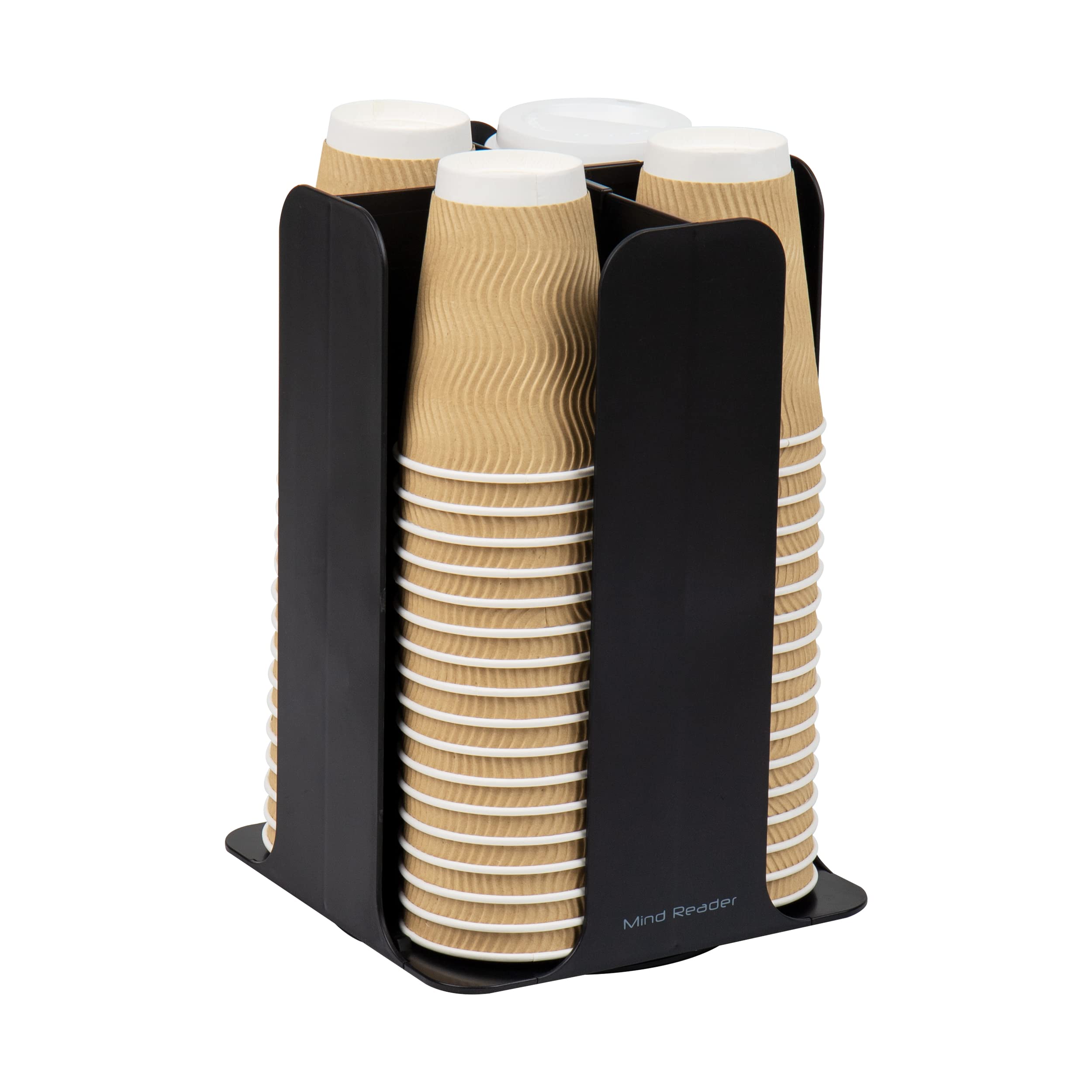 Mind Reader 4-Compartment Coffee Cup and Lid Carousel, Countertop Organizer, 7-3/4in L x 7-3/4in W x 11-1/2in H, Black