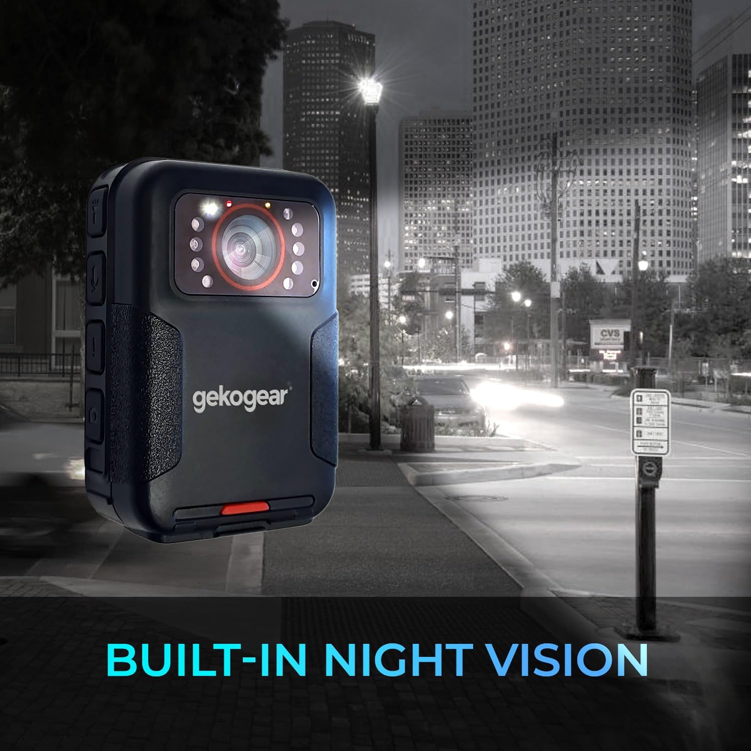 myGEKOgear Aegis 110 Body Cam 1080P Full HD 64GB Built-in Memory, Infrared Night Vision, IP65, 110° Wide-Angle Lens