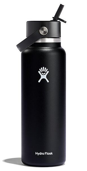Hydro Flask Water Bottle - Insulated Stainless Steel - Wide Straw Lid, Non Spill, Leakproof in 40 Oz Black