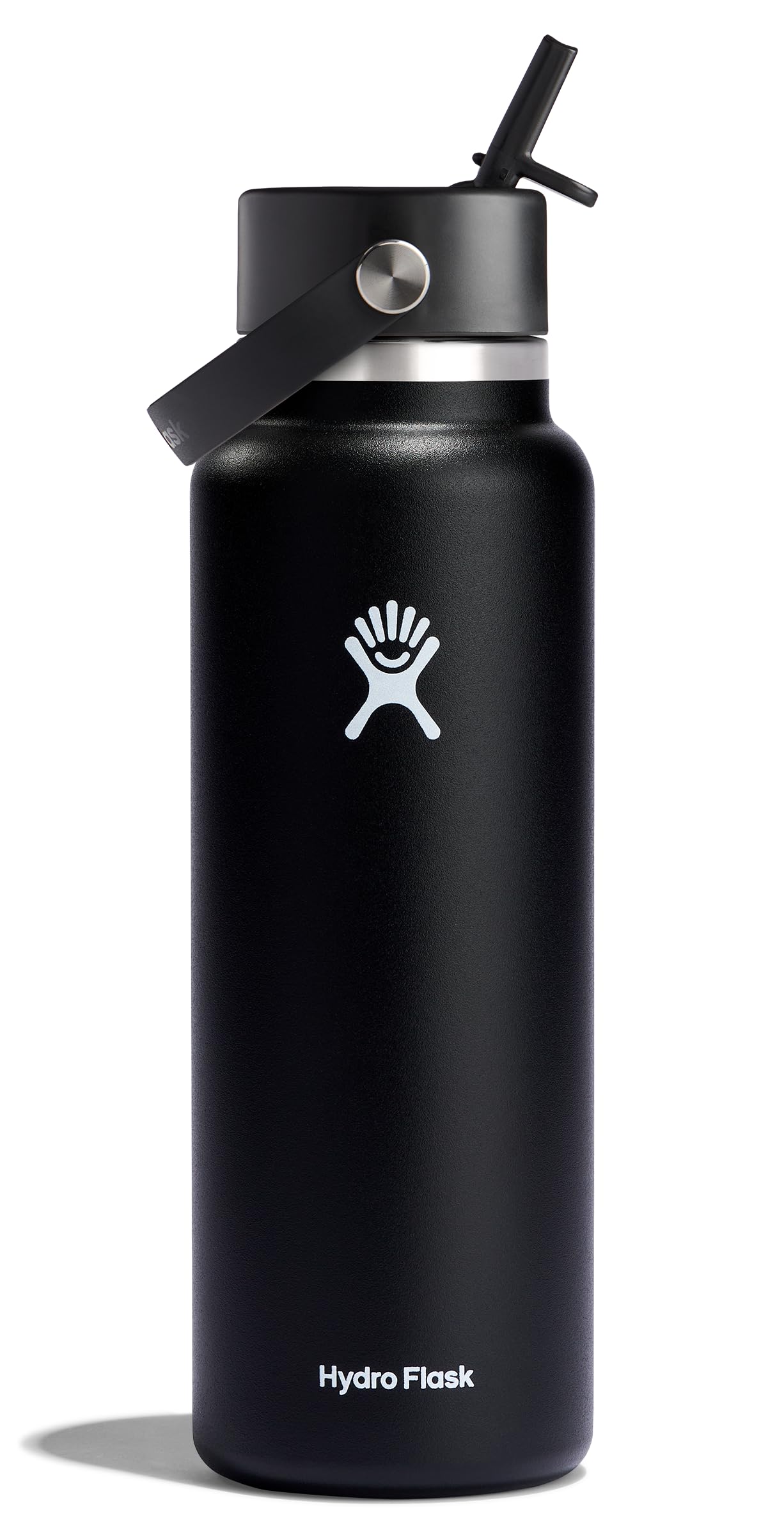 Hydro Flask Water Bottle - Insulated Stainless Steel - Wide Straw Lid, Non Spill, Leakproof in 40 Oz Black