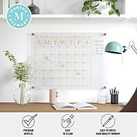 Martha Stewart Grayson Acrylic Wall Calendar and Notes Board with Dry Erase Marker