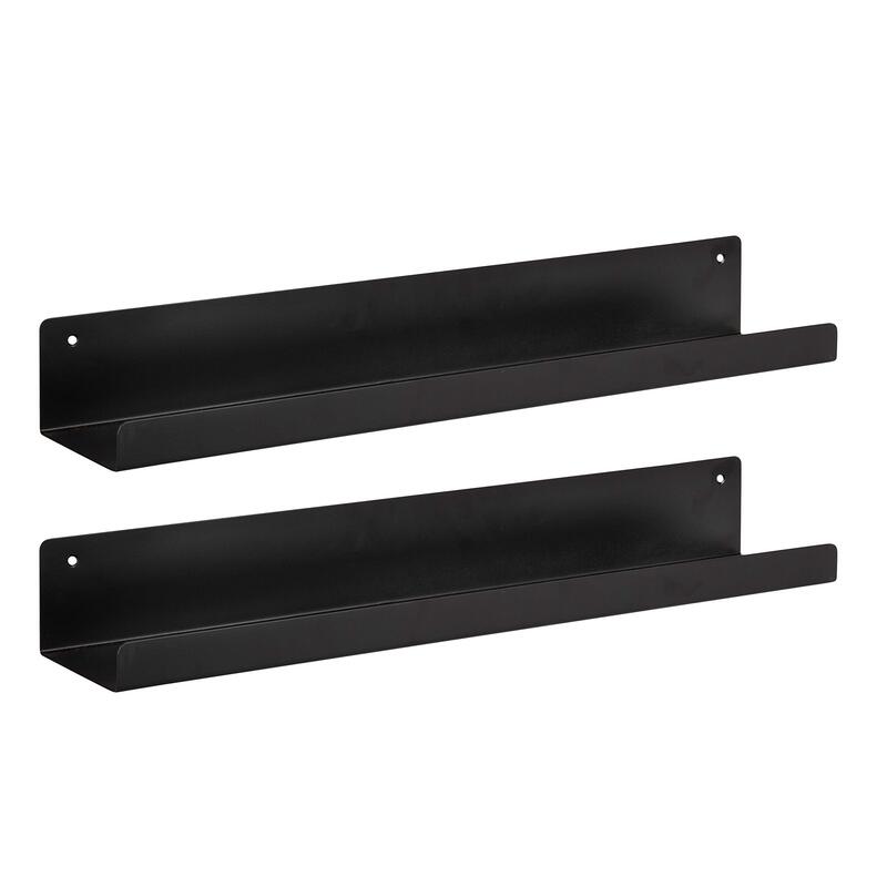 Kate and Laurel Mezzo Modern Metal Ledge Wall Shelf, 24" W x 4.25" D x 3" H, Black, Set of 2