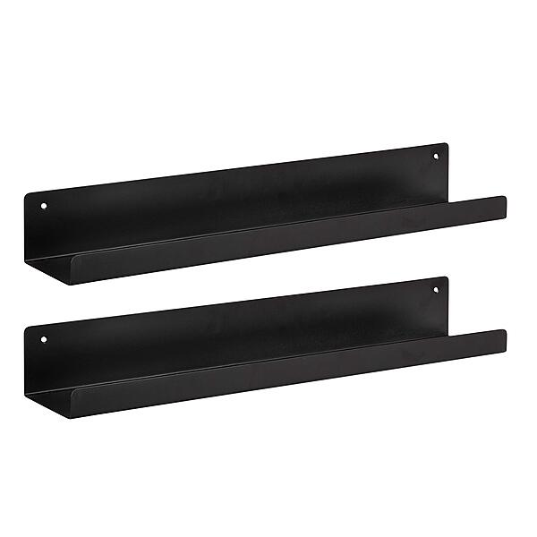 Kate and Laurel Mezzo Modern Metal Ledge Wall Shelf, 24" W x 4.25" D x 3" H, Black, Set of 2