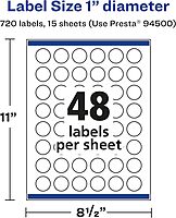 Avery Matte White Removable Round Labels, Sure Feed Technology, Print-to-The-Edge, 1" Diameter, 720 Removable Labels, Laser/Inkjet Printable 720 labels