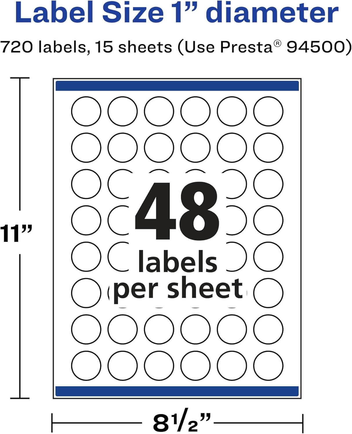 Avery Matte White Removable Round Labels, Sure Feed Technology, Print-to-The-Edge, 1" Diameter, 720 Removable Labels