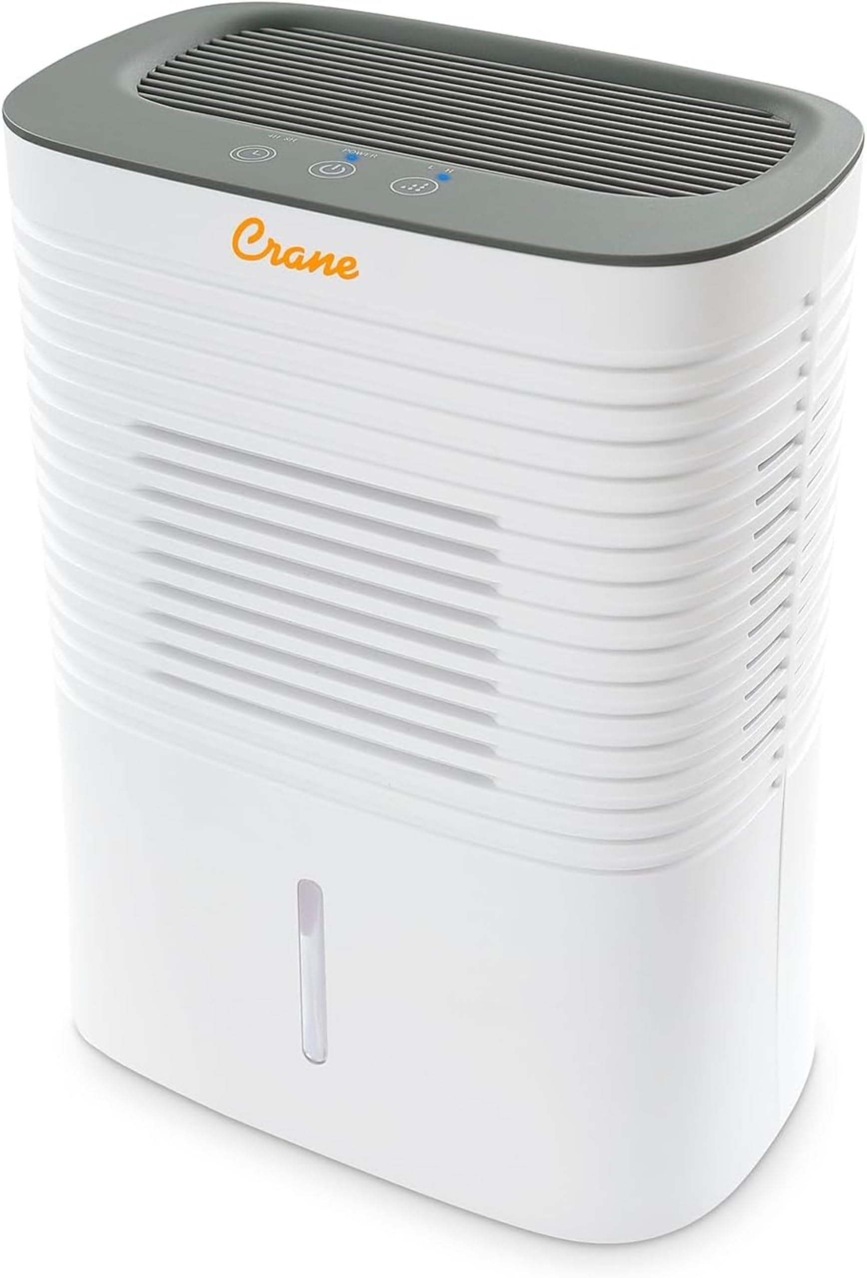 Crane Compact Dehumidifier for 300 Sq Ft Rooms, 0.5 Gallon Tank, Timer, Auto Shut-Off, Whisper Quiet, White