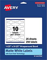 Avery Matte White Wraparound Band Labels, Sure Feed Technology, 1.5" x 3.5", Print-to-The-Edge, Permanent Adhesive, Laser/Inkjet Printable