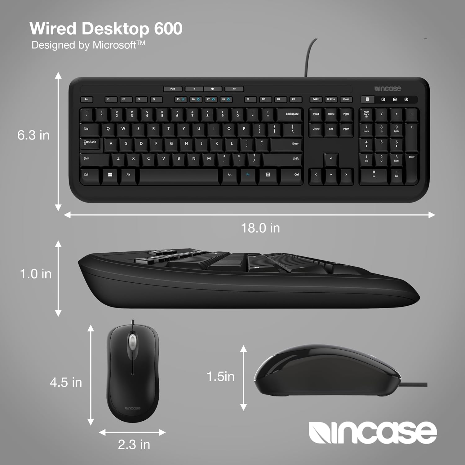Incase Wired Desktop 600 Keyboard & Mouse Combo – Designed by Microsoft – Four Hot Keys, Spill-Resistant Keyboard