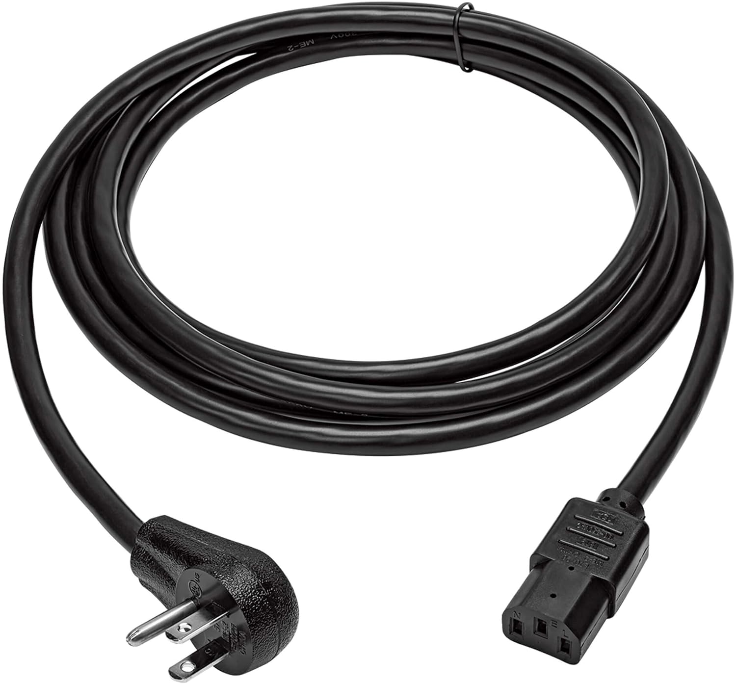 Tripp Lite Desktop Computer Power Cord, Right-Angle 5-15P to C13 - Heavy Duty, 15A, 125V, 14 AWG, 10 ft., Black