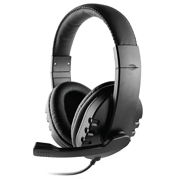 OTM Essentials Pro Stereo Headset, Wired Headphones, Noise-Canceling Microphone, in-Line Volume Control, Headset with Mic and USB, Quick Plug and Play, Black
