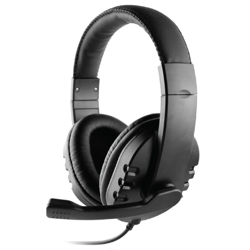 OTM Essentials Pro Stereo Headset, Wired Headphones, Noise-Canceling Microphone, in-Line Volume Control, Headset with Mic and USB, Quick Plug and Play, Black