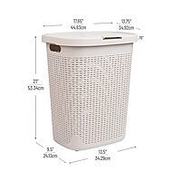 Mind Reader Slim Laundry Hamper with Lid, 50L Ventilated Plastic Wicker Basket
