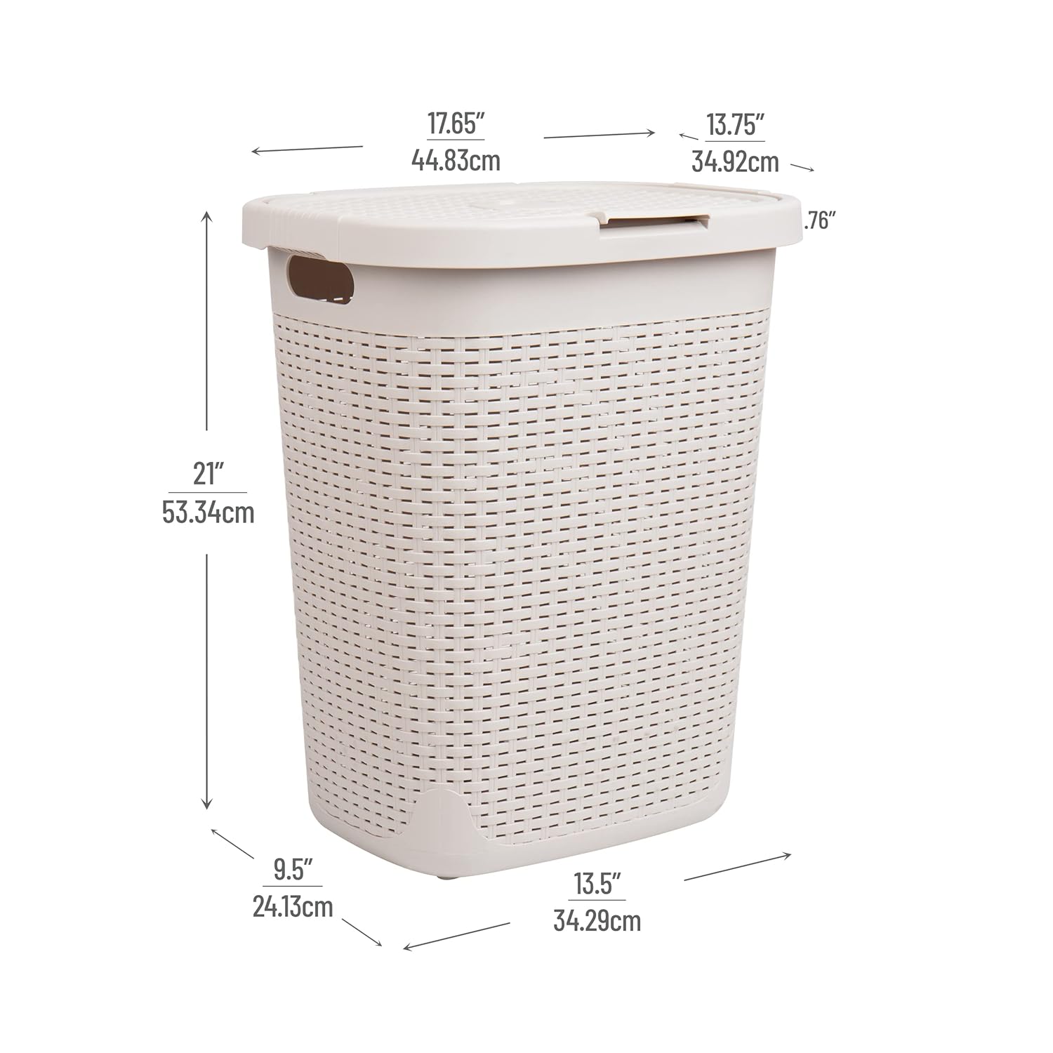 Mind Reader Slim Laundry Hamper with Lid, 50L Ventilated Plastic Wicker Basket