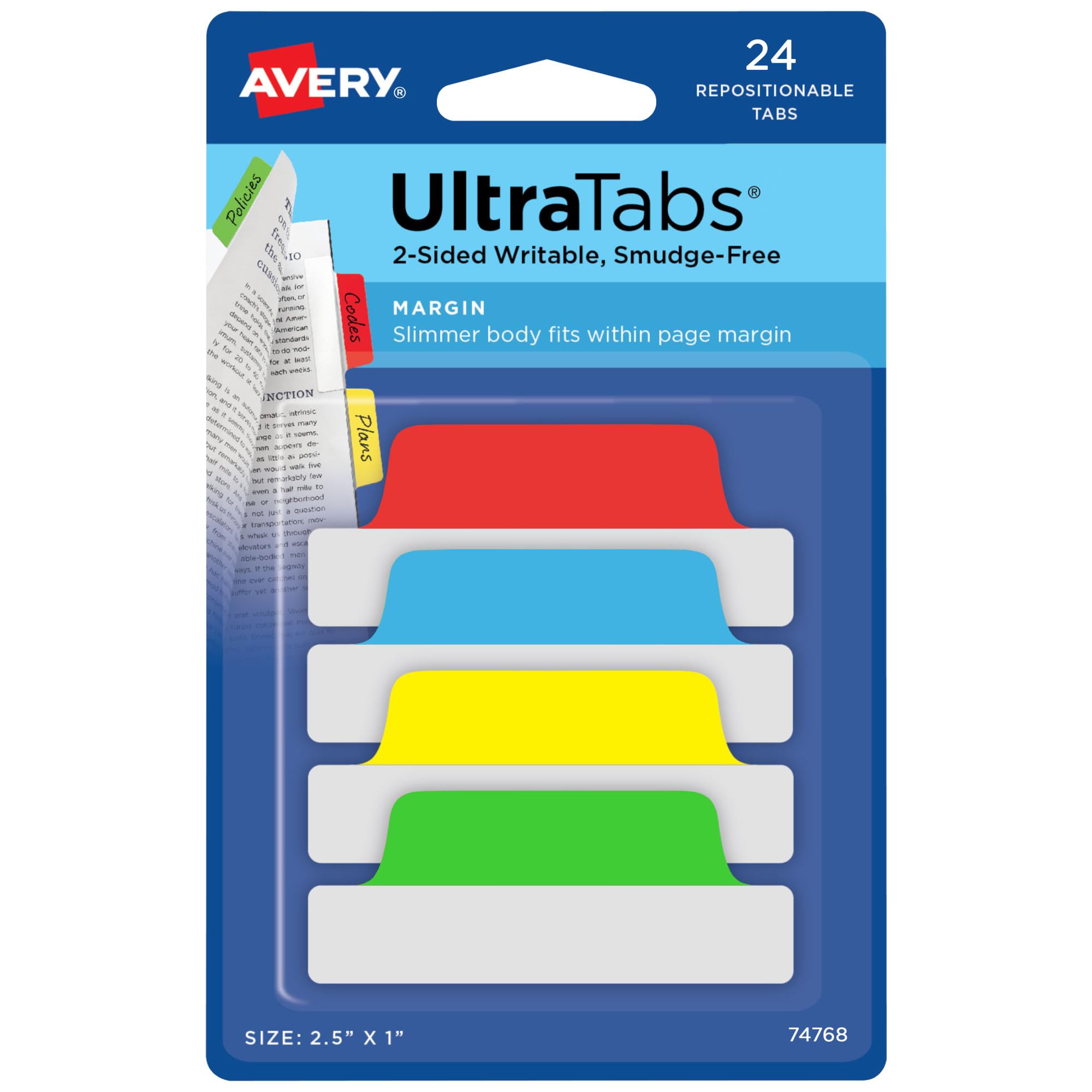 Avery Margin Ultra Tabs — Repositionable 2-Sided Writable Page Tabs