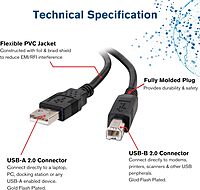 C2G USB Cable, USB 2.0 Cable, USB A to B Cable, 9.84 Feet (3 Meters), Black, Cables to Go 28103
