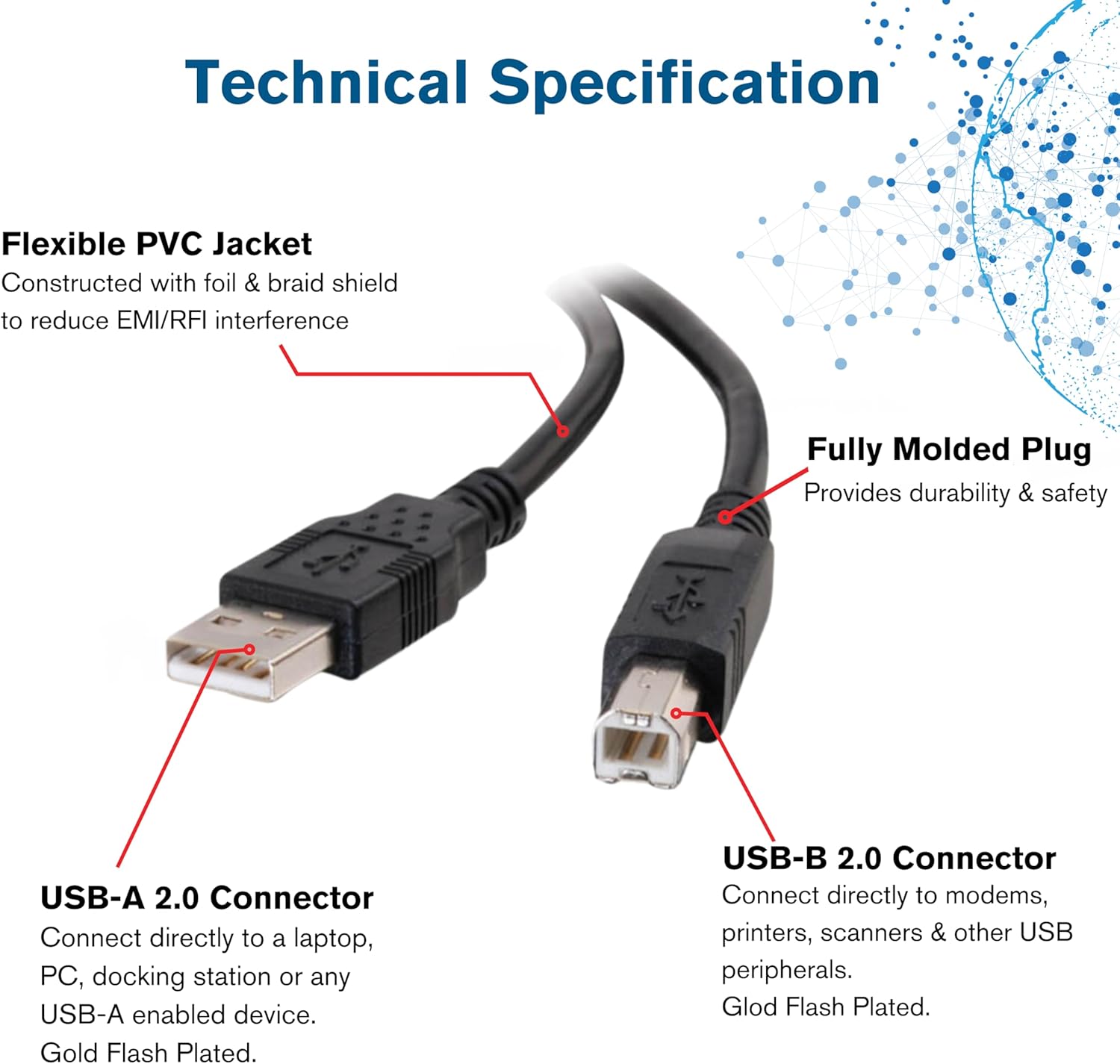 C2G USB Cable, USB 2.0 Cable, USB A to B Cable, 3.28 Feet (1 Meter), Black, Cables to Go 28101