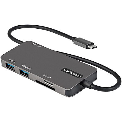StarTech.com USB C Multiport Adapter - USB-C to 4K HDMI, 100W Power Delivery Pass-Through, SD/MicroSD Slot, 3-Port USB 3.0 Hub - USB Type-C Mini Dock - 12" (30cm) Long Attached Cable (DKT30CHSDPD)