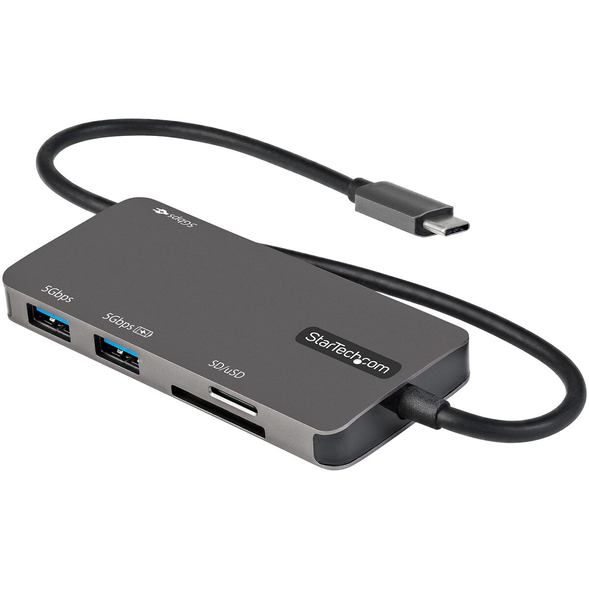 StarTech.com USB C Multiport Adapter - USB-C to 4K HDMI, 100W Power Delivery Pass-Through, SD/MicroSD Slot, 3-Port USB 3.0 Hub - USB Type-C Mini Dock - 12" (30cm) Long Attached Cable (DKT30CHSDPD)