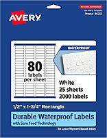 Avery Durable Waterproof Rectangle Labels, Sure Feed Technology, 0.5" x 1.75"