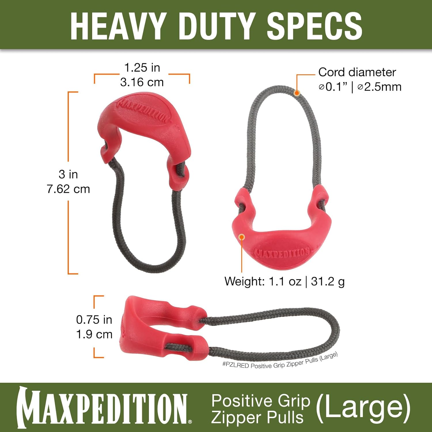 MAXPEDITION Positive Grip Zipper Pulls