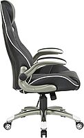 OSP Home Furnishings Xplorer 51 Ergonomic Adjustable High Back Gaming Chair with Lumbar Support and Padded Flip Arms, Black Faux Leather with White Trim
