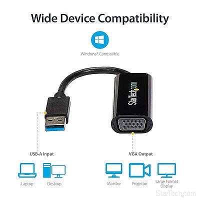 StarTech.com USB 3.0 to VGA Adapter, USB to VGA Monitor Converter for Windows, Slim, TAA (no support for macOS/ChromeOS/Linux)