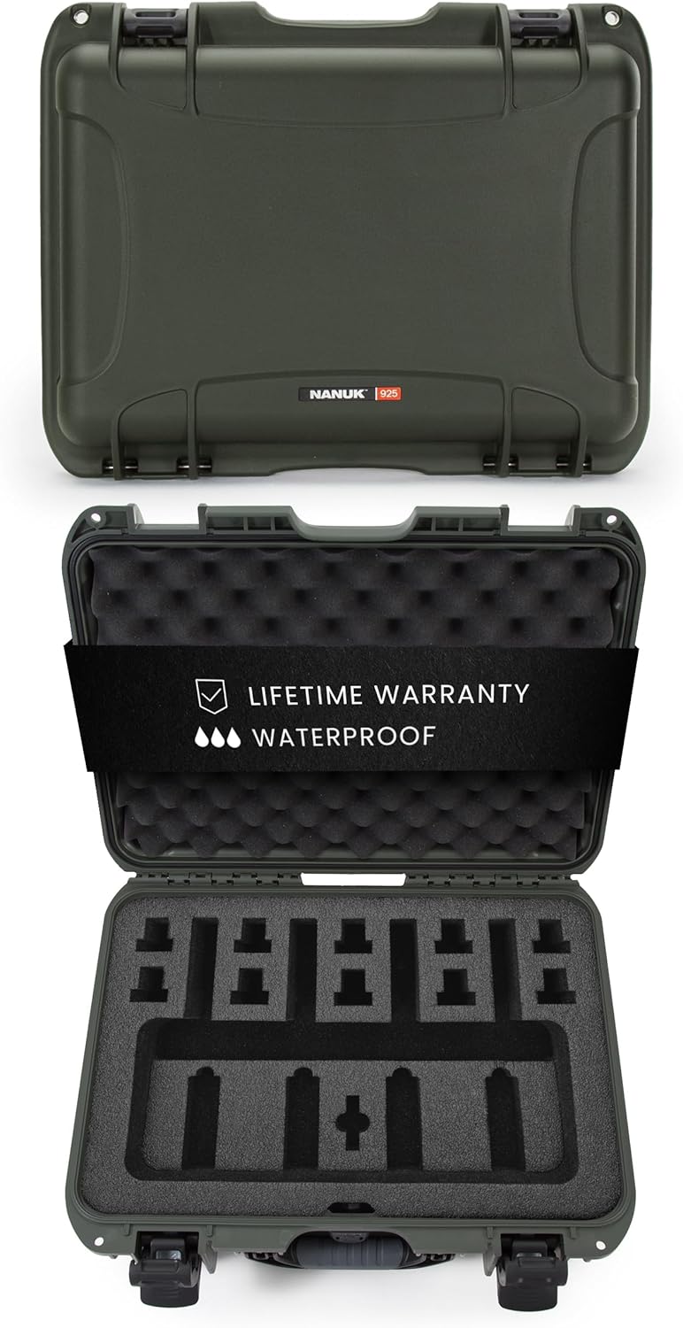NANUK 925 Hard Case with Custom Foam Insert for 4 UP Sporting Gear & Accessories - IP67 Waterproof Storage - x 6.4") Olive