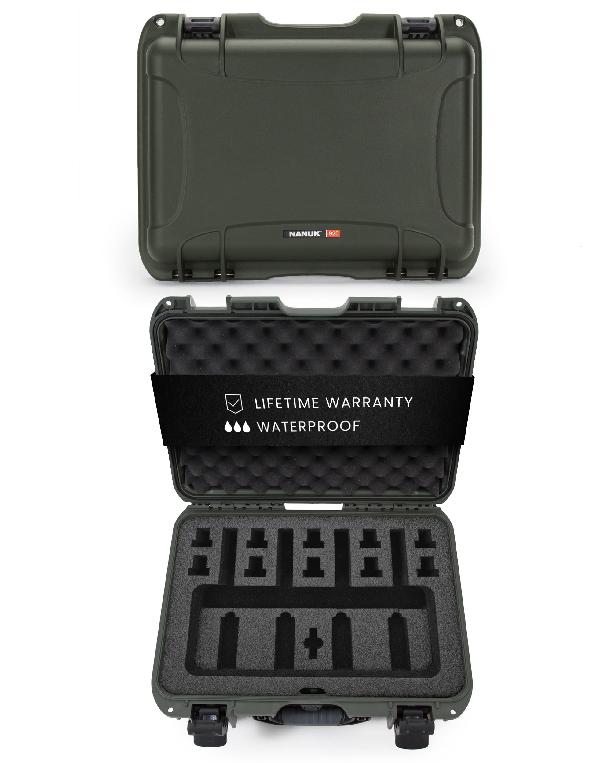 NANUK 925 Hard Case with Custom Foam Insert for 4 UP Sporting Gear & Accessories - IP67 Waterproof Storage - x 6.4") Olive