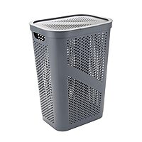 Mind Reader Slim Laundry Hamper with Lid, 60L Ventilated Plastic