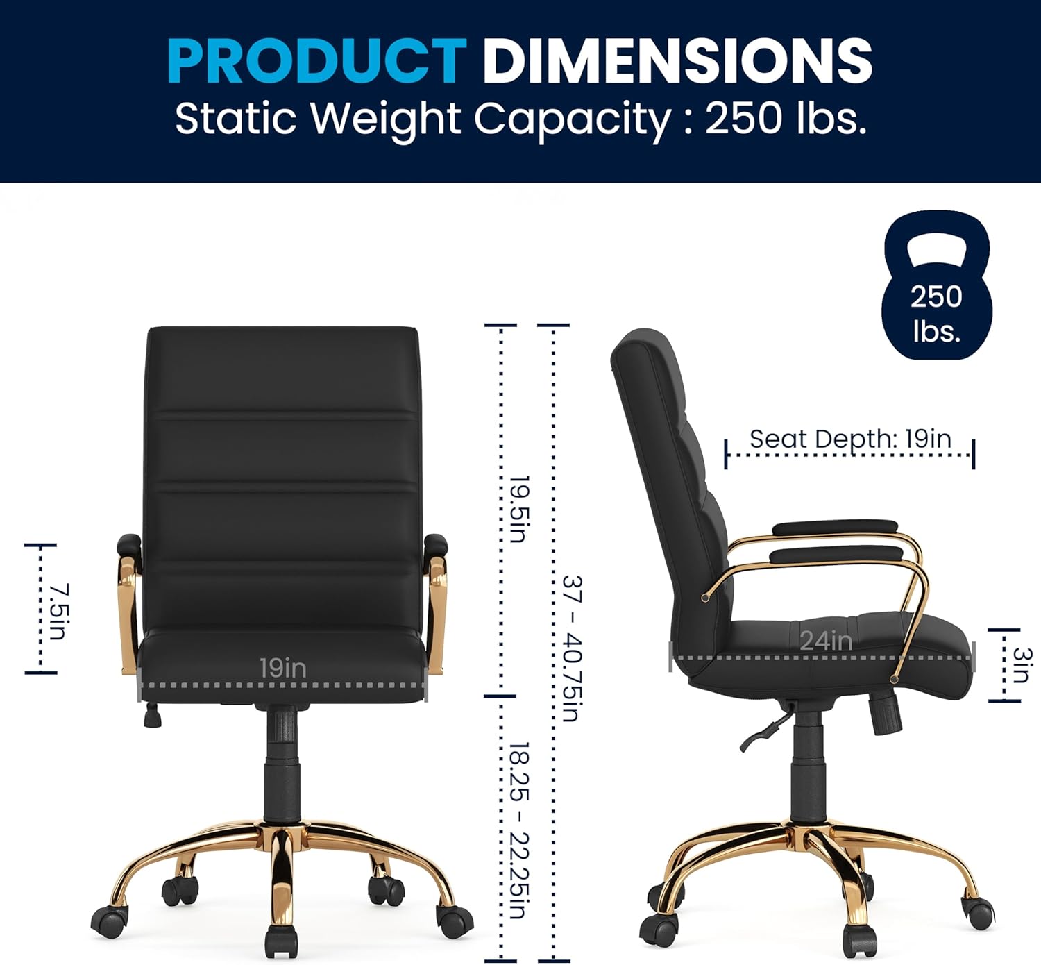 Flash Furniture Whitney Mid-Back Swivel LeatherSoft Desk Chair with Padded Seat and Armrests