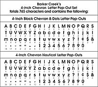 Barker Creek Letter Pop-Out Set of 3, 4" Chevron, Mixed-Design, 255 Upper and Lowercase Letters, Numbers, and Punctuation Marks in Each of 3 Designs, 765 Characters Total (4303)