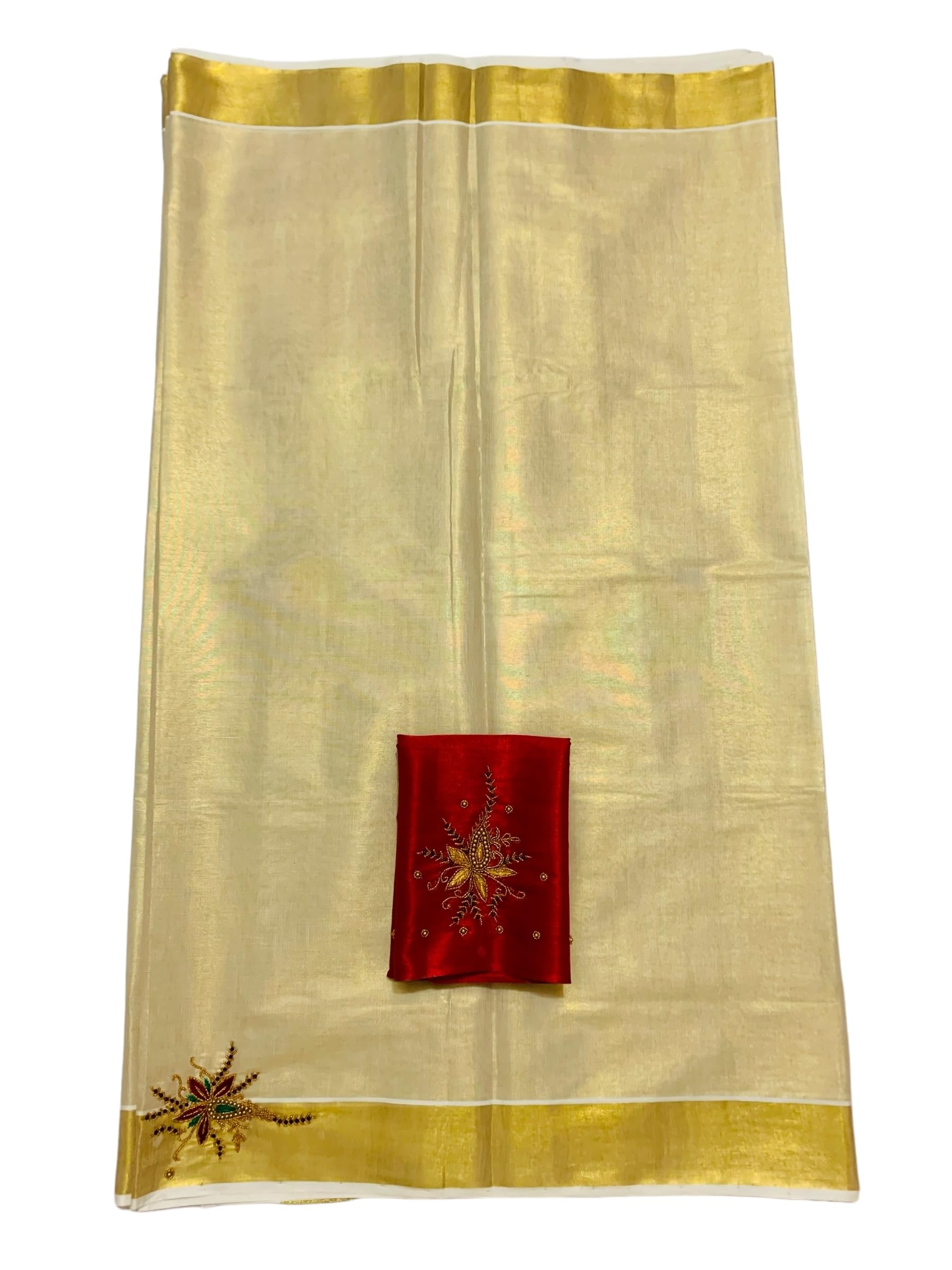 Kuthampully Kerala Kasavu Sarees For Women | Handcrafted Aari work Kerala Sarees | Tissue Onam Saree With Running Blouse | South Indian Sarees | Onam Saree EKM-835 (Maroon)