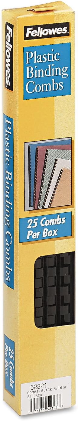 Fellowes 19-Ring Plastic Comb Binding, 0.3in x 10.8in x 0.3in, Black, Pack Of 25
