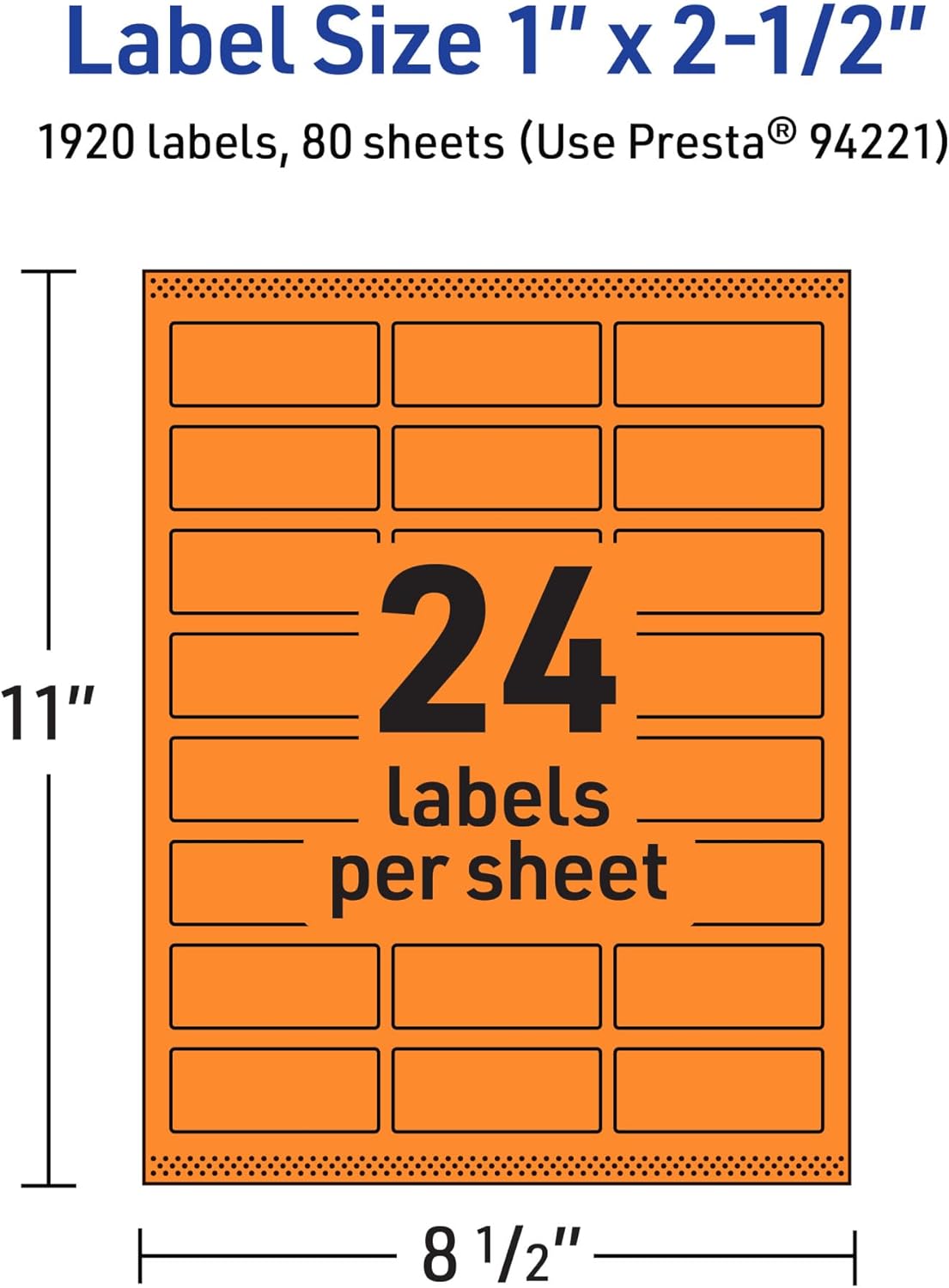 Avery Printable Rectangle Labels, Sure Feed Technology, 1" x 2.5", Bright Orange