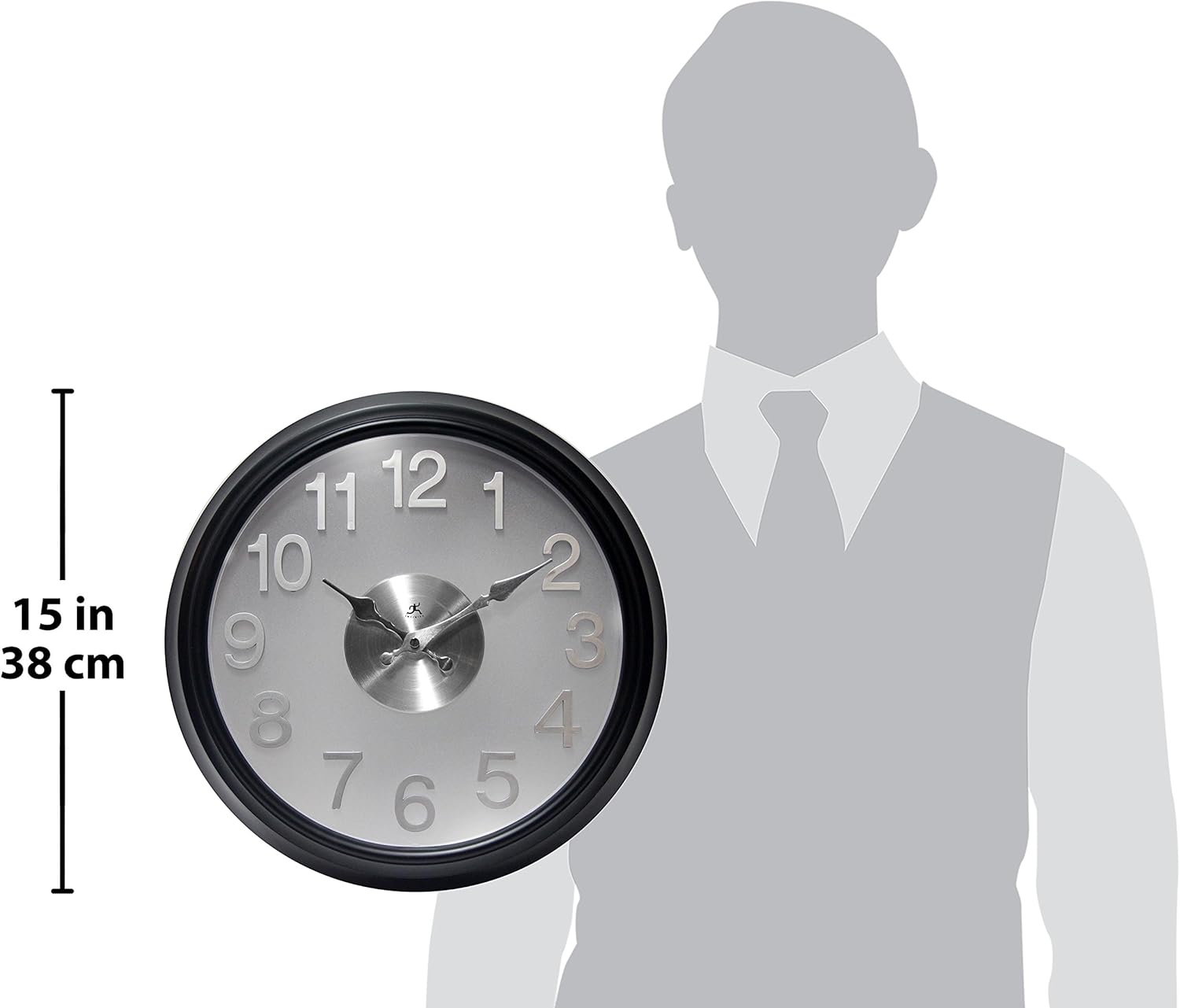 Infinity Instrument 15 Inch The Onyx Modern Contemporary Sleek Indoor Round Non-Ticking Silent Battery Operated Easy to Read