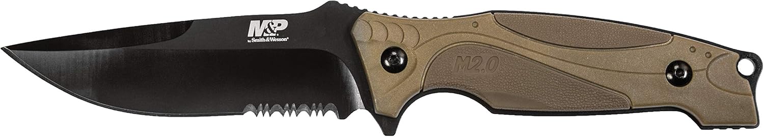 Smith & Wesson M&P M2.0 9in S.S. Full Tang Thin Fixed Blade Knife with 4in Drop Point Blade and Rubber FDE Handle