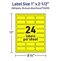 Avery Printable Labels With Sure Feed Technology, 94221-NYP10, Rectangle, 1in x 2-1/2in, Matte Neon Yellow, Pack of 240