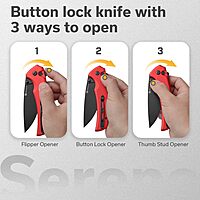 SENCUT Serene Button Lock Folding Pocket Knife with 3.48" D2 Stonewashed Blade, Aluminum Handle, Thumb Stud & Flipper