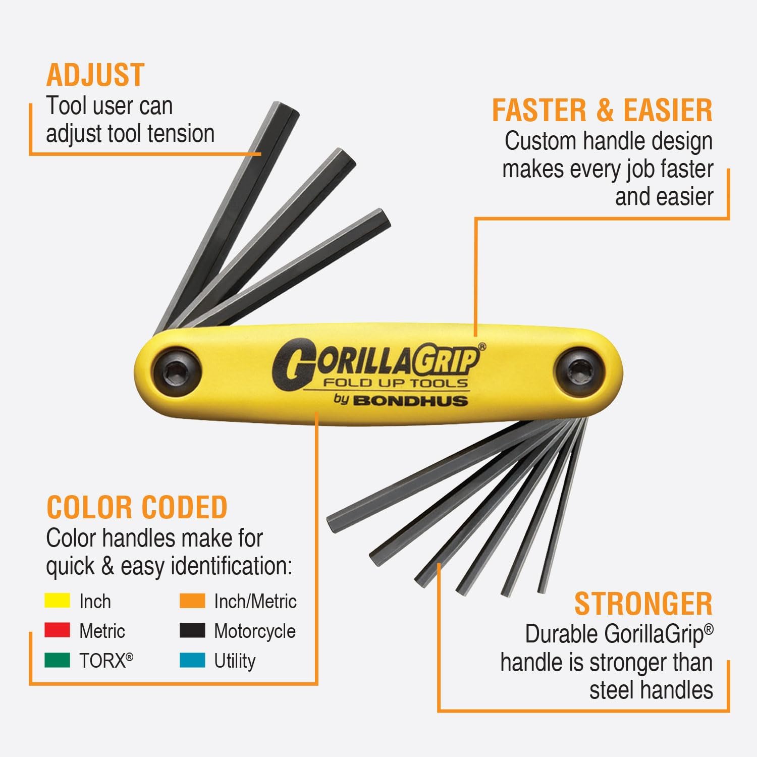Bondhus BDH12589HF9 GorillaGrip Fold-Up Tool, (1 per Pack)