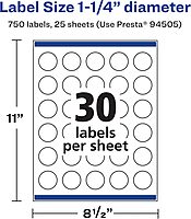 Avery Matte White Round Labels, Sure Feed Technology, 1.25" Diameter
