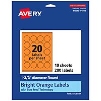 Avery Printable Round Labels, Sure Feed Technology, 1-2/3" Diameter, Bright Orange Labels, Print-to-The-Edge, Laser/Inkjet Printable, 200 Total, Great for Stickers and Candles 200 Labels