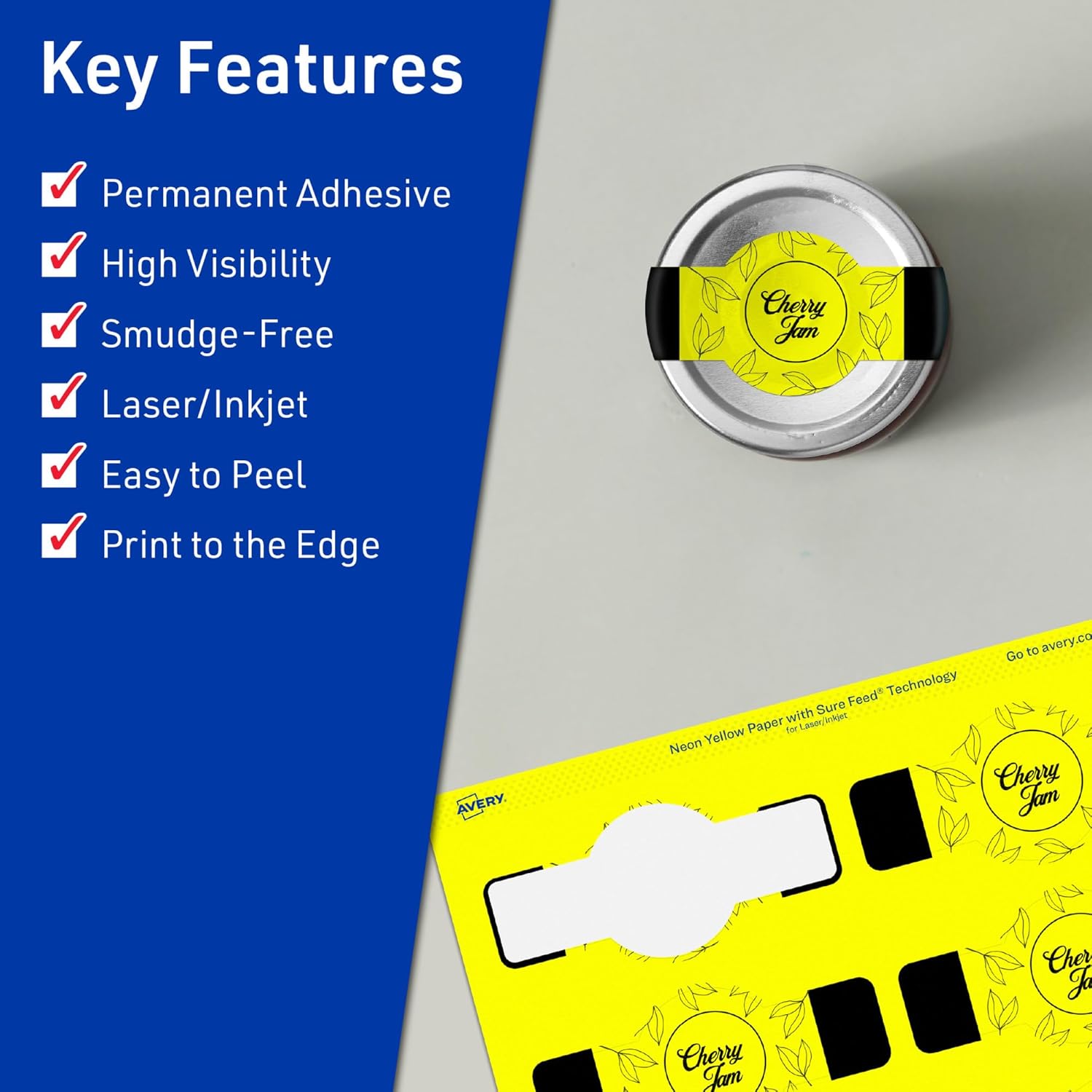 Avery Printable Wraparound Band Labels, Sure Feed Technology, 1.5" x 3.5", Cigar Band Labels, Neon Yellow, Print-to-The-Edge