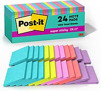 Post-it Super Sticky Notes, 24 Sticky Note Pads, 3 x 3 in., School Supplies, Office Products