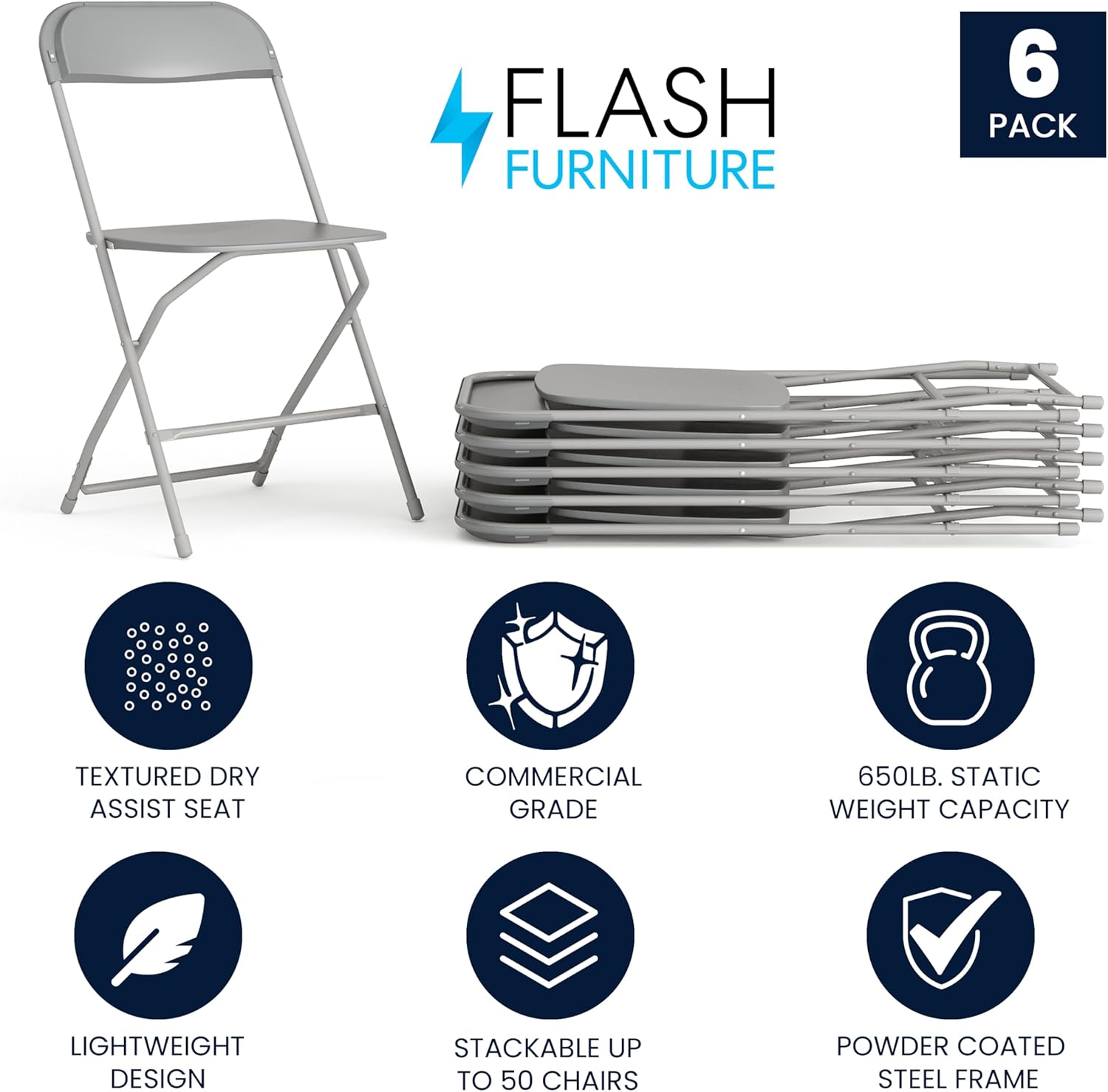 Flash Furniture Hercules Series Commercial-Grade Plastic Folding Chair - 650LB Weight Capacity