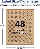 Avery Kraft Brown Round Labels, Sure Feed Technology, 1" Diameter, Print-to-The-Edge, Laser/Inkjet Printable