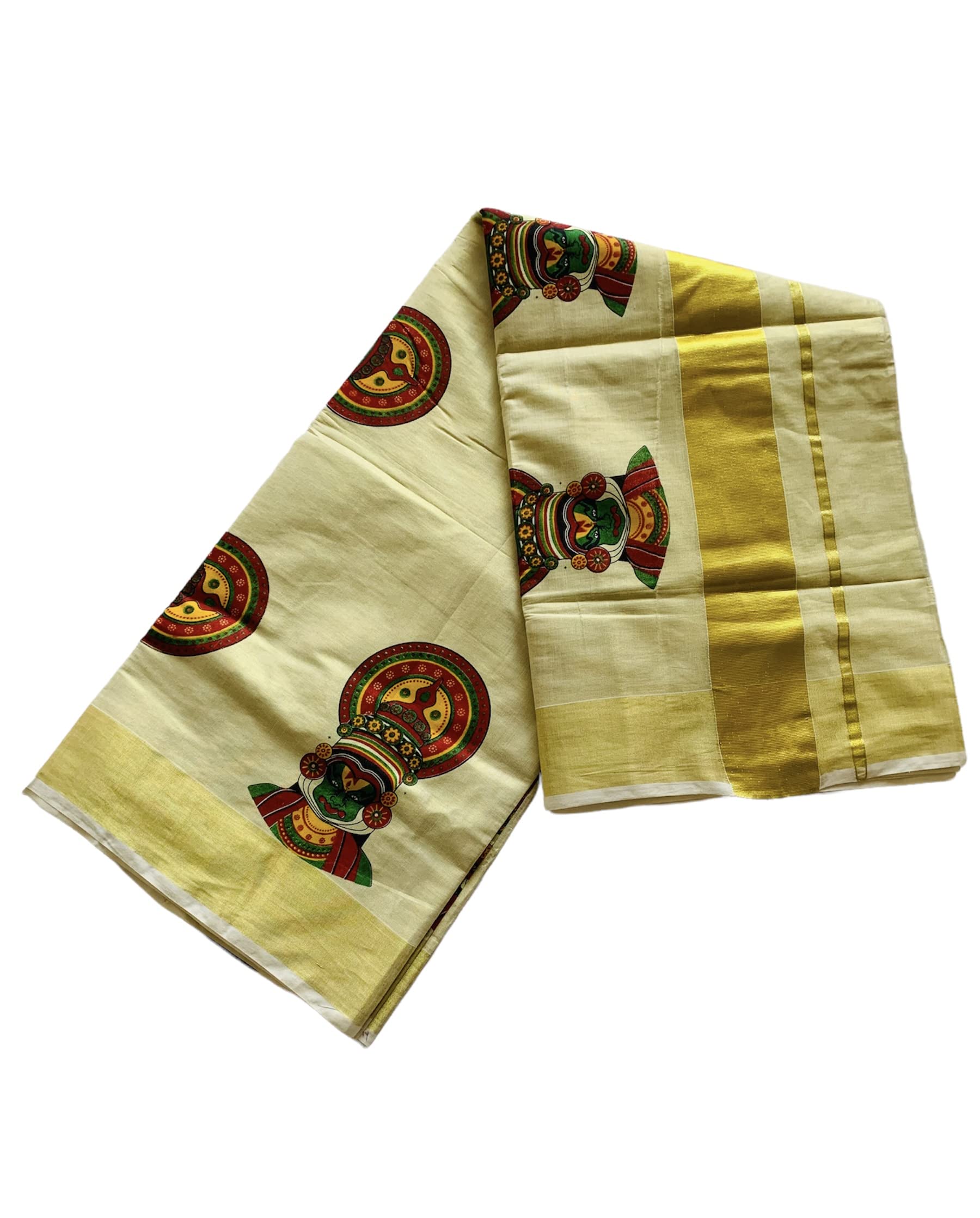 Women Cotton Kuthampully Kerala Kasavu Saree Tissue Mural Painted | Traditional South Indian Saree | Onam Saree - Multi Color Ktm-622