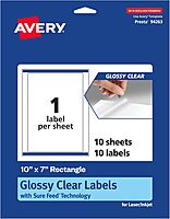 Avery Glossy Clear Rectangle Labels, Sure Feed Technology, 10" x 7", 10 Glossy Clear Labels, Laser/Inkjet Printable 10 labels