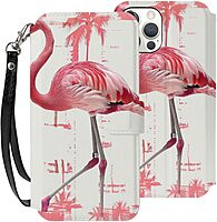 Flamingo Print Printed Wallet Case for iPhone 12 Pro Max- 6.7 Inch with Card Holder